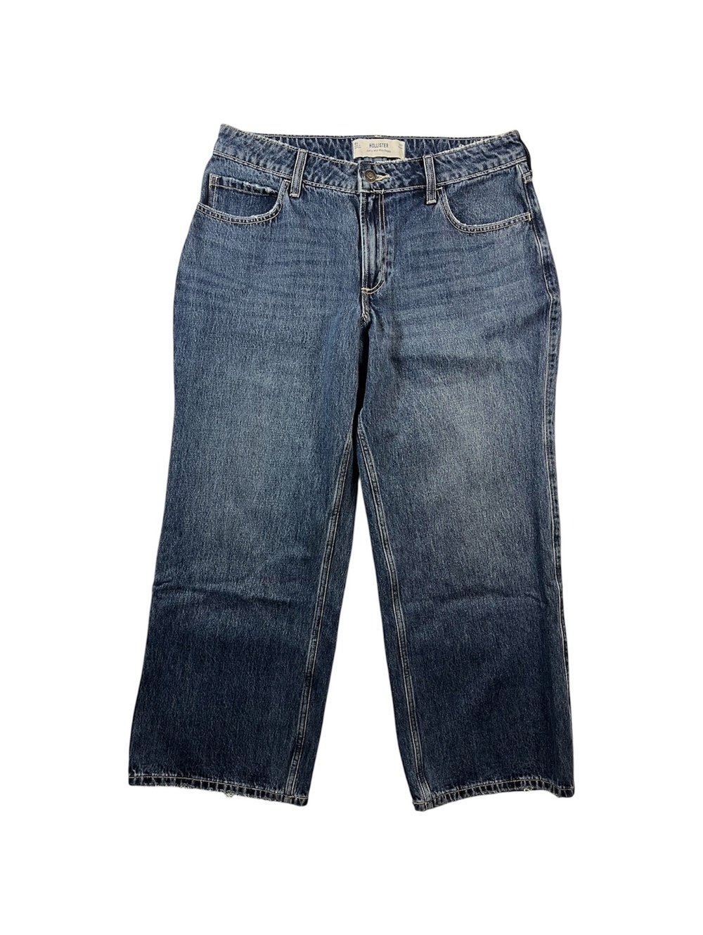 Hollister Curvy Mid-Rise Baggy Jeans Blue Dark Wash Sz 12 Short (W31 L28)